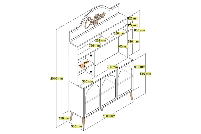Bar Kaffeskap Hazim Tre Atlas / Gull - Atlas / Gull - Oppbevaring - Skap - Barskap