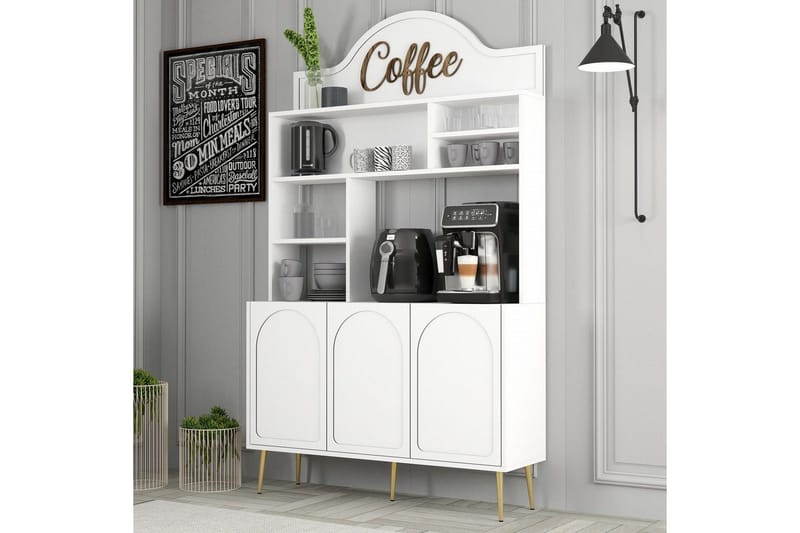 Bar Kaffeskap Hazim Tre Hvit / Gull - Hvit / Gull - Oppbevaring - Skap - Barskap