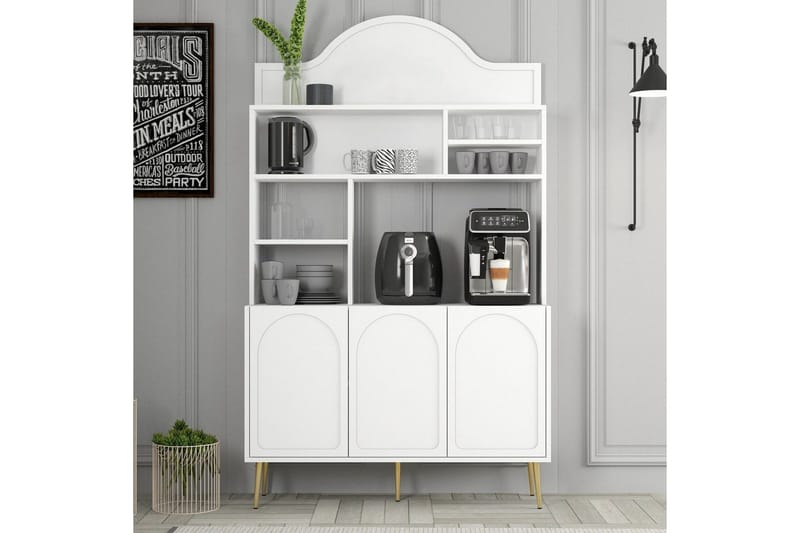 Bar Kaffeskap Hazim Tre Hvit / Gull - Hvit / Gull - Oppbevaring - Skap - Barskap