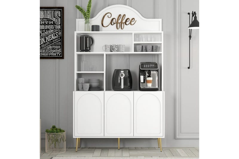 Bar Kaffeskap Hazim Tre Hvit / Gull - Hvit / Gull - Oppbevaring - Skap - Barskap