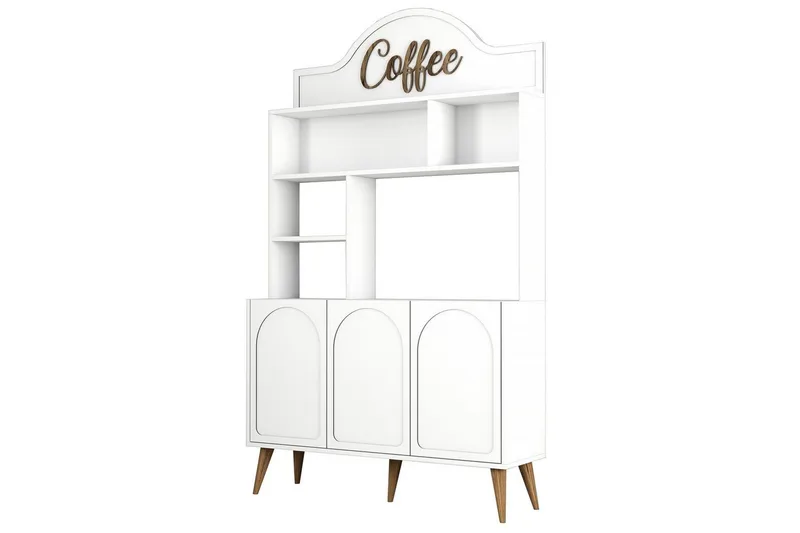 Bar Kaffeskap Hazim Tre Hvit / Valnøtt, Hvit / Valnøtt