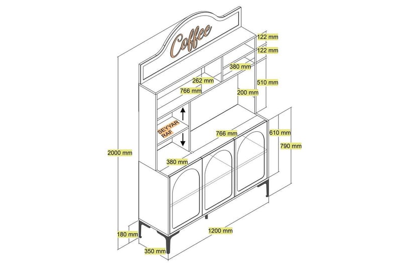 Bar Kaffeskap Hazim Tre Krem / Svart - Krem / Svart - Oppbevaring - Skap - Barskap