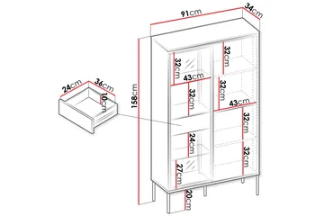 Basici Vitrineskap 91x158 cm - Hvit - Oppbevaring - Skap - Vitrineskap