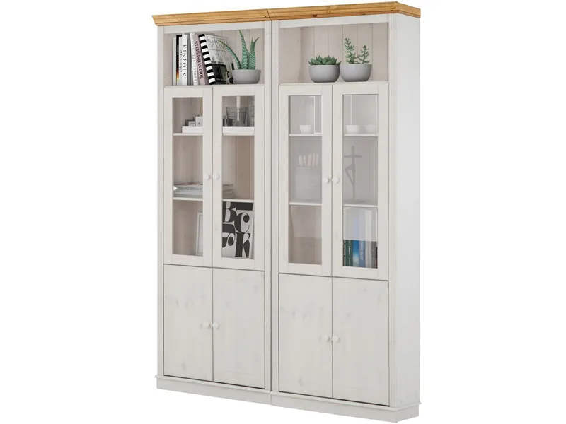 Bokhylle Loft24 Anita Hvit/honning - Hvit/honning - Oppbevaring - Skap - Vitrineskap