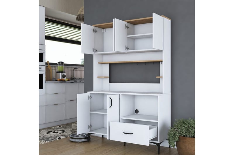 Cerreta Høyskap 184,2 cm - Mellomfarget tre/Hvit - Oppbevaring - Skap - Oppbevaringsskap