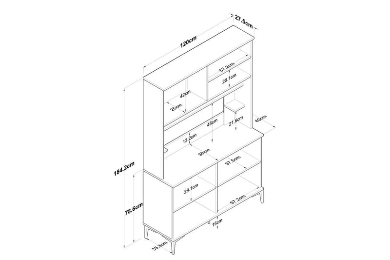 Cerreta Høyskap 184,2 cm - Mellomfarget tre/Hvit - Oppbevaring - Skap - Oppbevaringsskap