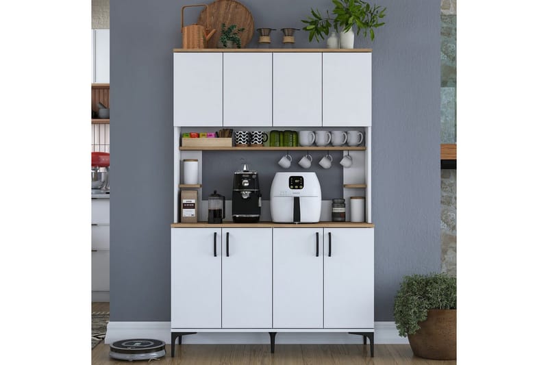 Cerreta Høyskap 184,2 cm - Mellomfarget tre/Hvit - Oppbevaring - Skap - Oppbevaringsskap