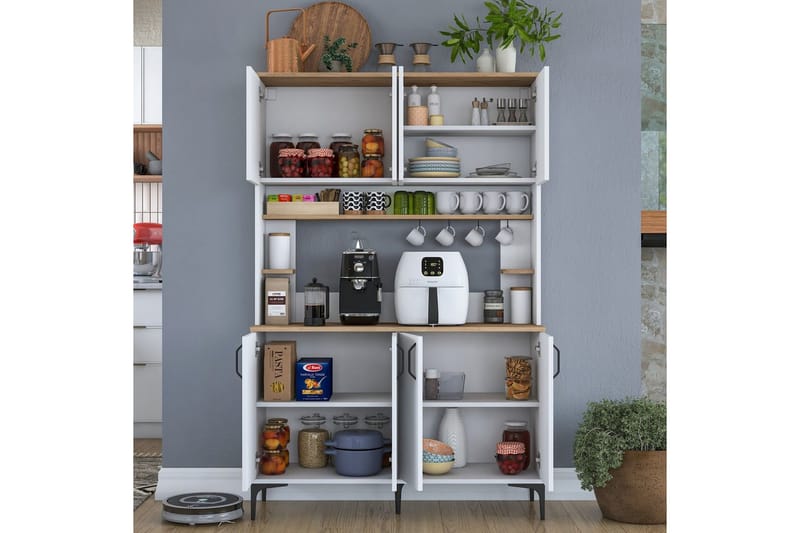 Cerreta Høyskap 184,2 cm - Mellomfarget tre/Hvit - Oppbevaring - Skap - Oppbevaringsskap