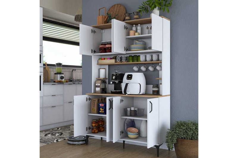 Cerreta Høyskap 184,2 cm - Mellomfarget tre/Hvit - Oppbevaring - Skap - Oppbevaringsskap
