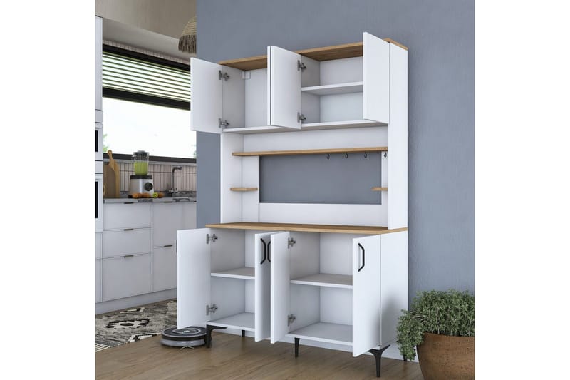Cerreta Høyskap 184,2 cm - Mellomfarget tre/Hvit - Oppbevaring - Skap - Oppbevaringsskap