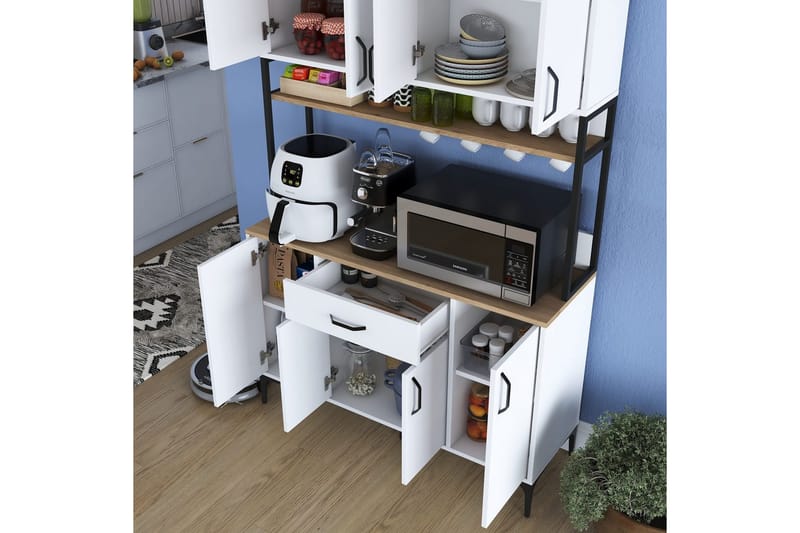 Cerreta Høyskap 198,6 cm - Mellomfarget tre/Hvit - Oppbevaring - Skap - Oppbevaringsskap