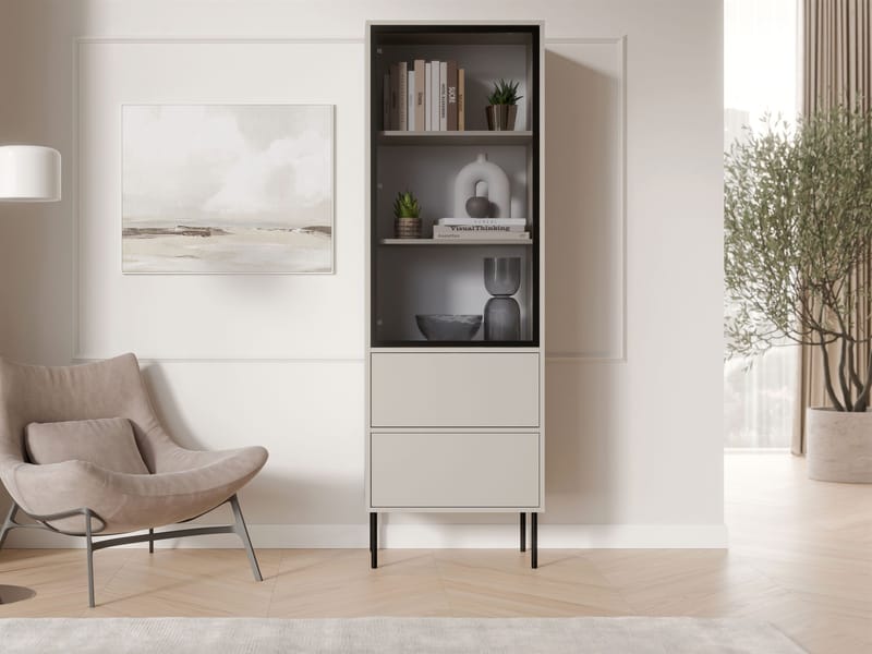 Claven Vitrineskap 60x185 cm - beige - Oppbevaring - Skap - Vitrineskap