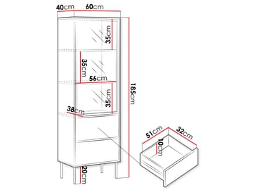Claven Vitrineskap 60x185 cm - brun - Oppbevaring - Skap - Vitrineskap