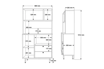 Donae Highboard - Eik/Rød - Oppbevaring - Skap - Oppbevaringsskap