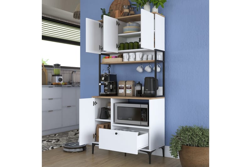 Eligius Høyskap - Hvit/Valnøtt - Oppbevaring - Skap - Oppbevaringsskap