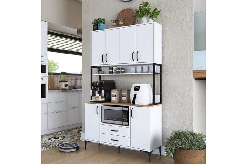 Eligius Høyskap - Hvit/Valnøtt - Oppbevaring - Skap - Oppbevaringsskap