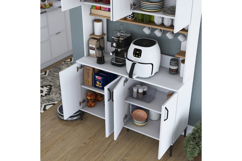 Eligius Høyskap - Hvit/Valnøtt - Oppbevaring - Skap - Oppbevaringsskap