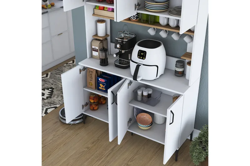 Eligius Høyskap - Hvit/Valnøtt - Oppbevaring - Skap - Oppbevaringsskap