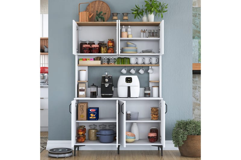 Eligius Høyskap - Hvit/Valnøtt - Oppbevaring - Skap - Oppbevaringsskap