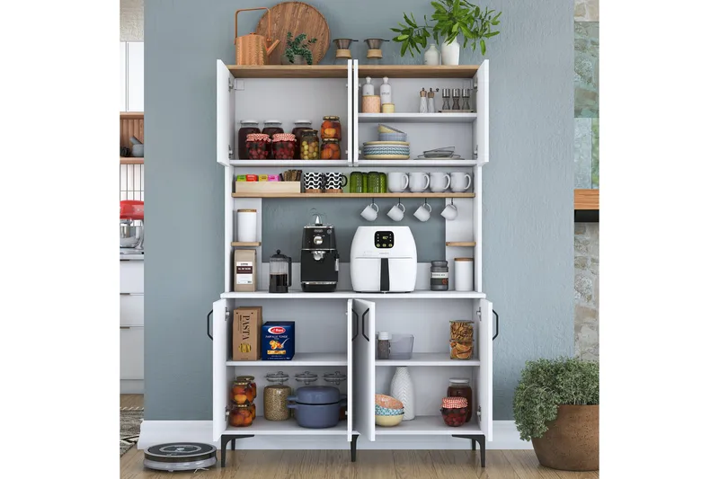 Eligius Høyskap - Hvit/Valnøtt - Oppbevaring - Skap - Oppbevaringsskap