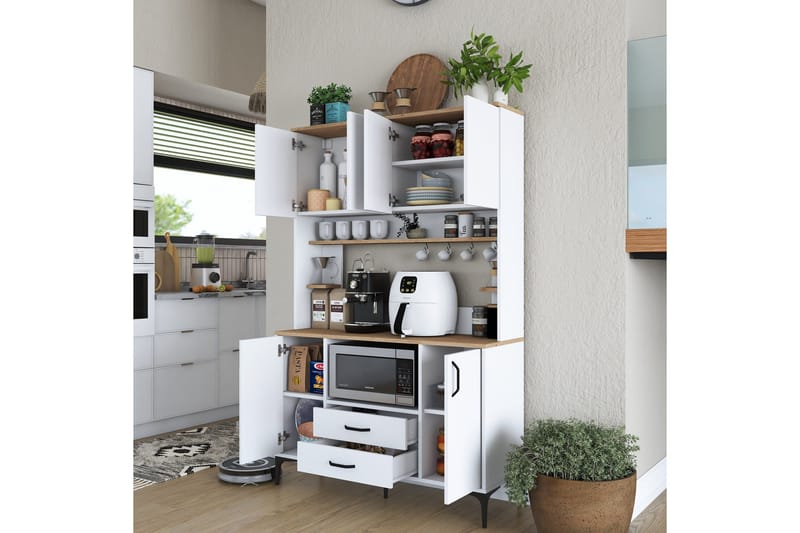 Eligius Høyskap - Hvit/Valnøtt - Oppbevaring - Skap - Oppbevaringsskap