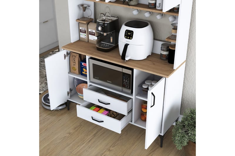 Eligius Høyskap - Hvit/Valnøtt - Oppbevaring - Skap - Oppbevaringsskap