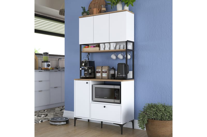 Eligius Høyskap - Hvit/Valnøtt - Oppbevaring - Skap - Oppbevaringsskap