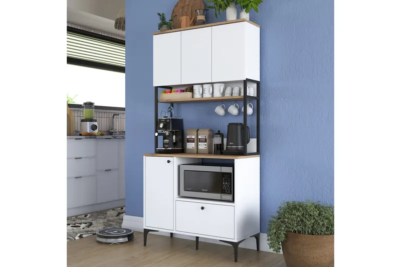 Eligius Høyskap - Hvit/Valnøtt - Oppbevaring - Skap - Oppbevaringsskap