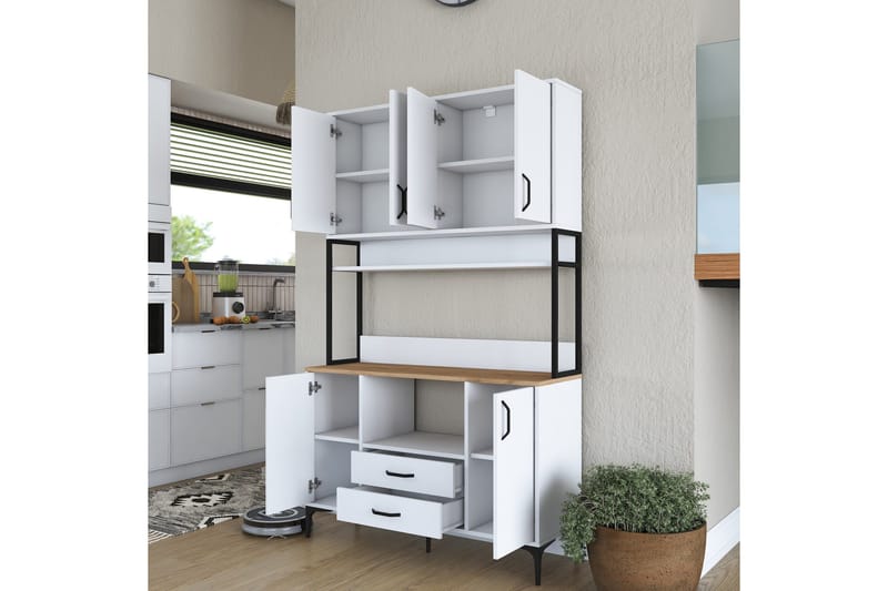 Eligius Høyskap - Hvit/Valnøtt - Oppbevaring - Skap - Oppbevaringsskap