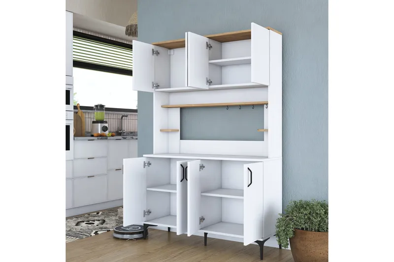 Eligius Høyskap - Hvit/Valnøtt - Oppbevaring - Skap - Oppbevaringsskap