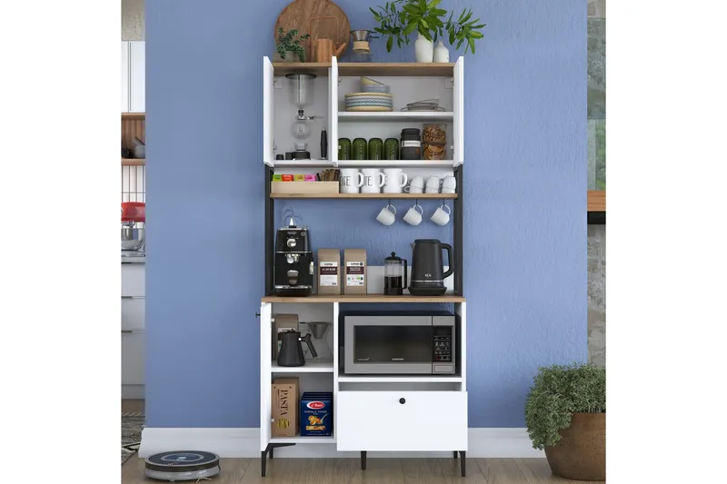 Eligius Høyskap - Hvit/Valnøtt - Oppbevaring - Skap - Oppbevaringsskap