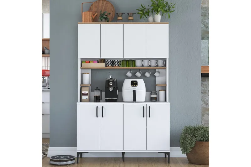 Eligius Høyskap - Hvit/Valnøtt - Oppbevaring - Skap - Oppbevaringsskap