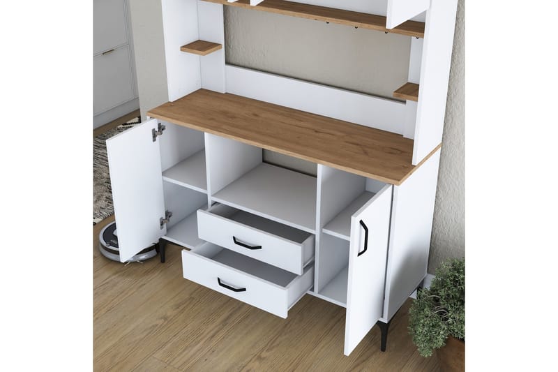 Eligius Høyskap - Hvit/Valnøtt - Oppbevaring - Skap - Oppbevaringsskap