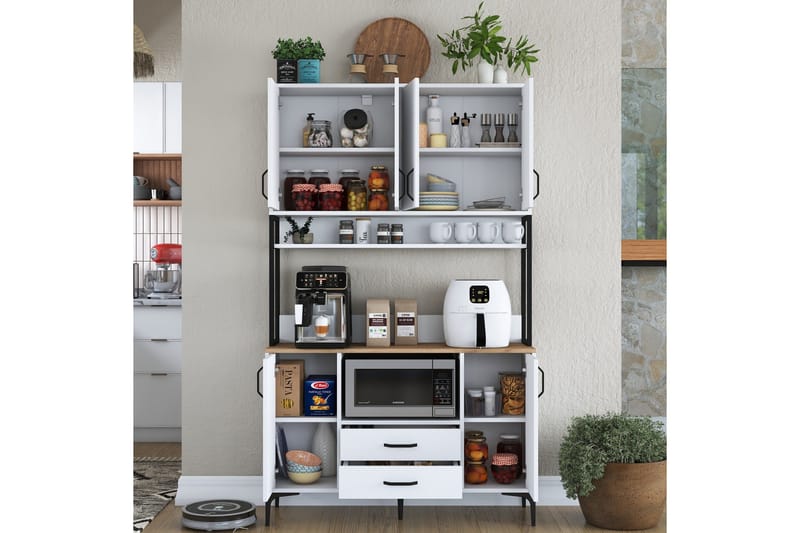 Eligius Høyskap - Hvit/Valnøtt - Oppbevaring - Skap - Oppbevaringsskap