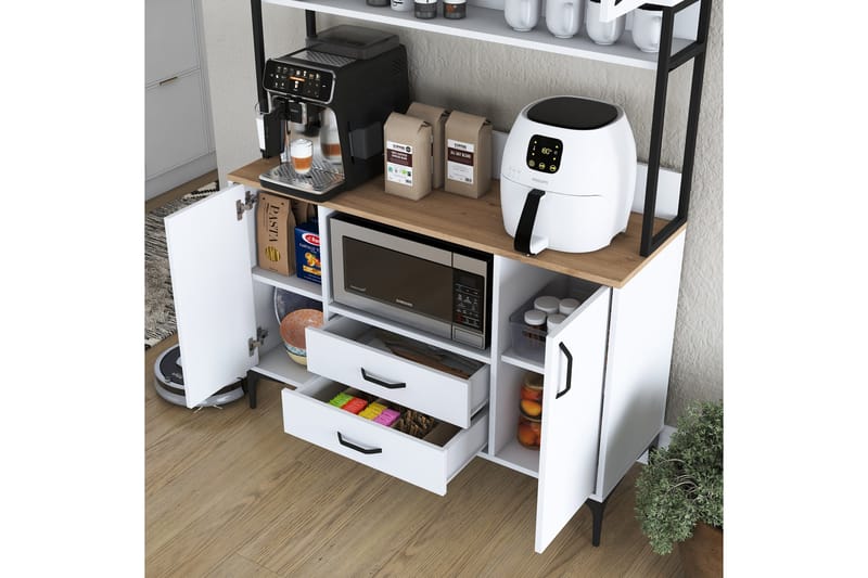 Eligius Høyskap - Hvit/Valnøtt - Oppbevaring - Skap - Oppbevaringsskap