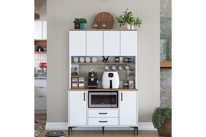 Eligius Høyskap - Hvit/Valnøtt - Oppbevaring - Skap - Oppbevaringsskap