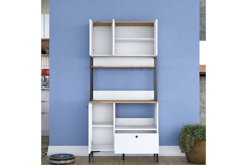 Eligius Høyskap - Hvit/Valnøtt - Oppbevaring - Skap - Oppbevaringsskap