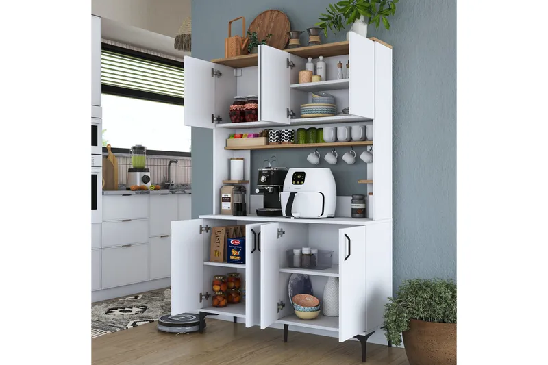 Eligius Høyskap - Hvit/Valnøtt - Oppbevaring - Skap - Oppbevaringsskap