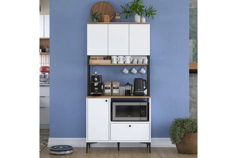 Eligius Høyskap - Hvit/Valnøtt - Oppbevaring - Skap - Oppbevaringsskap