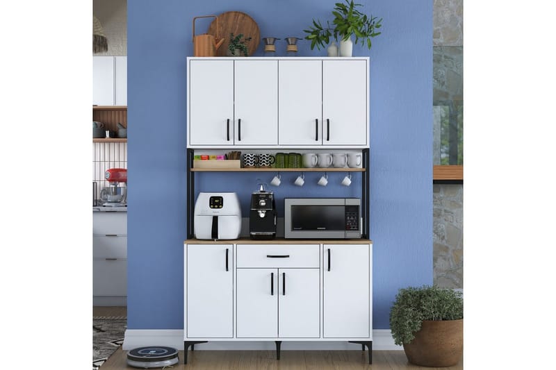 Flerbruks Kapasitetskap Cerreta 127 Valnøtt / Hvit, Mellomfarget tre/Hvit