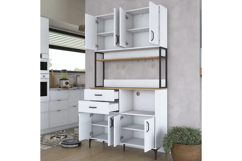 Flerbruks Kapasitetskap Cerreta 179 Valnøtt / Hvit / Sort - Valnøtt / Hvit / Sort - Oppbevaring - Skap - Oppbevaringsskap