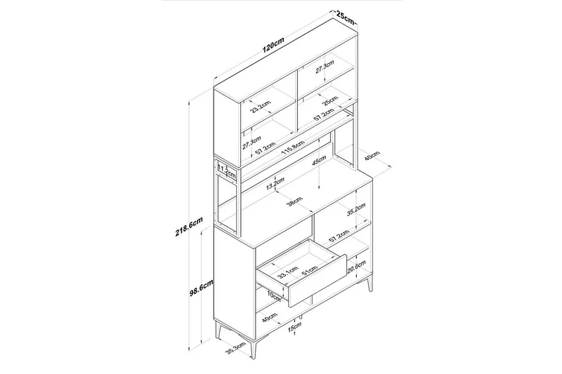 Flerbruks Kapasitetskap Cerreta 179 Valnøtt / Hvit / Sort - Valnøtt / Hvit / Sort - Oppbevaring - Skap - Oppbevaringsskap