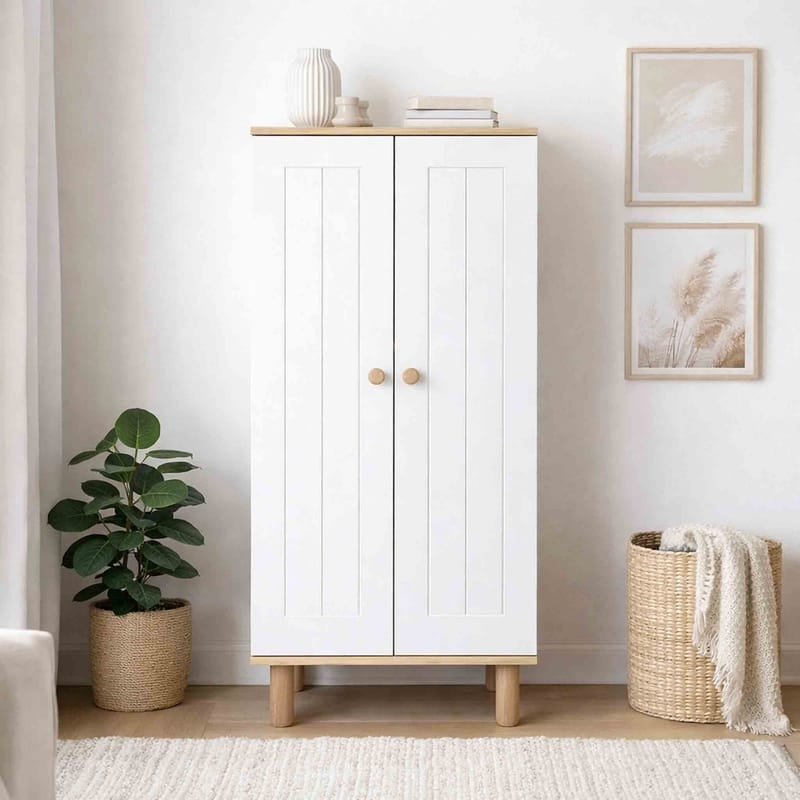Flerbruks skap Hanah Home Ayka (60 x 129 x 37 cm) Hvit valnøtt - Hvit og valnøtt - Oppbevaring - Skap - Oppbevaringsskap