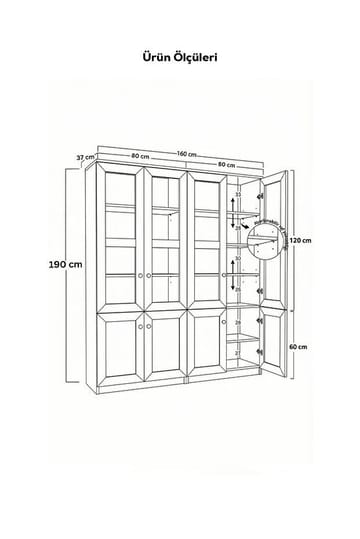 Flerbruks skap Hanah Home Lisa (160 x 190 x 37 cm) Hvit - Hvit - Oppbevaring - Skap - Vitrineskap