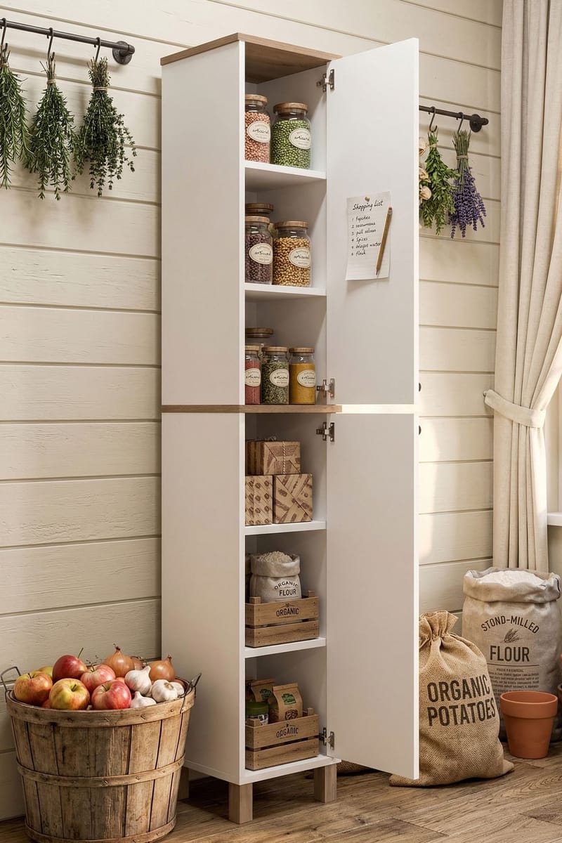 Flerbruks skap Hanah Home Nord (36 x 195,4 x 32 cm) Hvit eik - Hvit og eik - Oppbevaring - Skap - Oppbevaringsskap