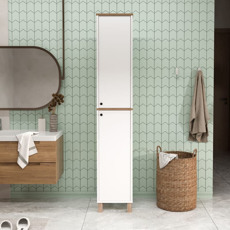 Flerbruks skap Hanah Home Nord (36 x 195,4 x 32 cm) Hvit eik - Hvit og eik - Oppbevaring - Skap - Oppbevaringsskap