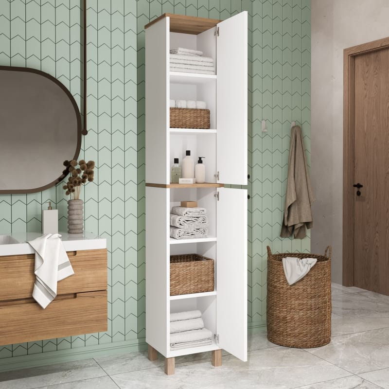 Flerbruks skap Hanah Home Nord (36 x 195,4 x 32 cm) Hvit eik - Hvit og eik - Oppbevaring - Skap - Oppbevaringsskap