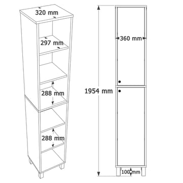 Flerbruks skap Hanah Home Nord (36 x 195,4 x 32 cm) Hvit eik - Hvit og eik - Oppbevaring - Skap - Oppbevaringsskap