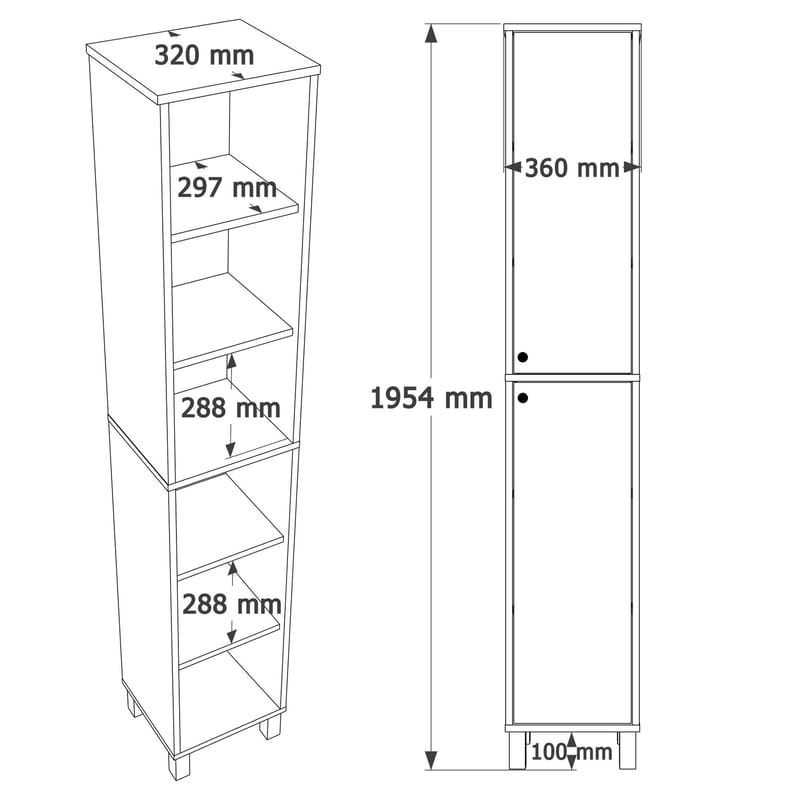 Flerbruks skap Hanah Home Nord (36 x 195,4 x 32 cm) Hvit eik - Hvit og eik - Oppbevaring - Skap - Oppbevaringsskap