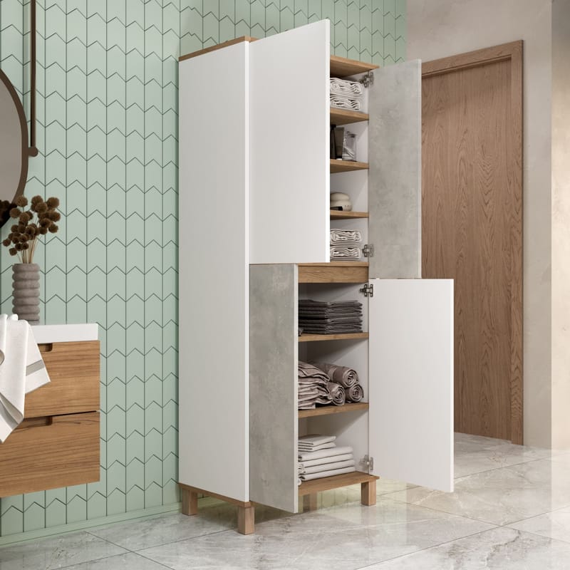 Flerbruks skap Hanah Home Nord (69,7 x 175 x 40 cm) Hvit eik grå - Hvit / eik / grå - Oppbevaring - Skap - Oppbevaringsskap